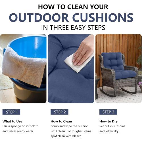 Outside Wicker Chair Replacement Cushions with Back Set of 2 Water-Resistant Navy Blue Fade Resistant Cushions for Outdoor Furniture