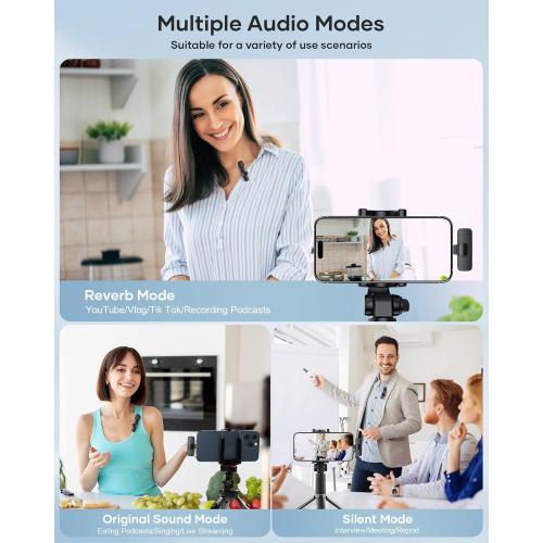 2 Pack Wireless Lavalier Microphone for iPhone iPad and Android Phone, Lapel Mic Plug and Play Wireless Mic Noise Reduction Mini Microphone for Video Recording Interview Podcast Vlog YouTube Tiktok