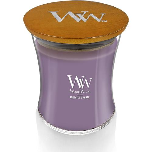 WoodWick Medium Hourglass Candle Amethyst/Amber - Premium Soy Blend Wax Pluswick Innovation Wood Wick Made in USA