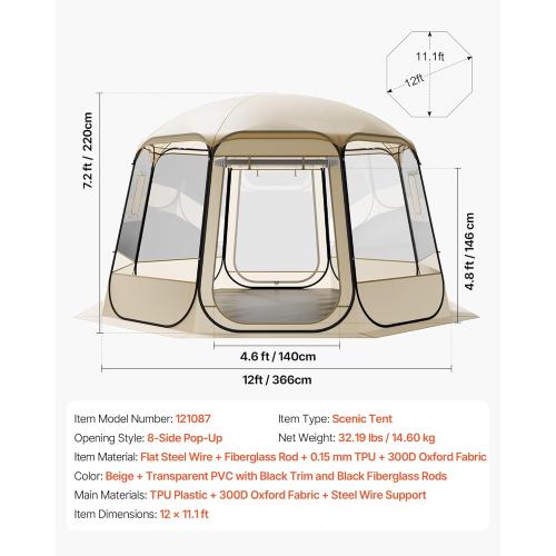 VEVOR Pop up Sports Tent, 8 Sizes Optional Clear Bubble Tent for 1-6 Person, Waterproof Outdoor Pod with Floor Mat & Top Cover, Garden Igloo Dome Tents Camping Shelter for Sports Watching