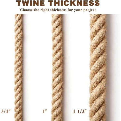 1 1/2 Inch x 100ft Jute Rope Natural Thick Heavy Hemp Rope Nautical Ropes Twisted Manila Rope for Crafts, Climbing, Bundling,Anchor, Hammock, Nautical, Cat Scratching Post, Tug of War, Decorate