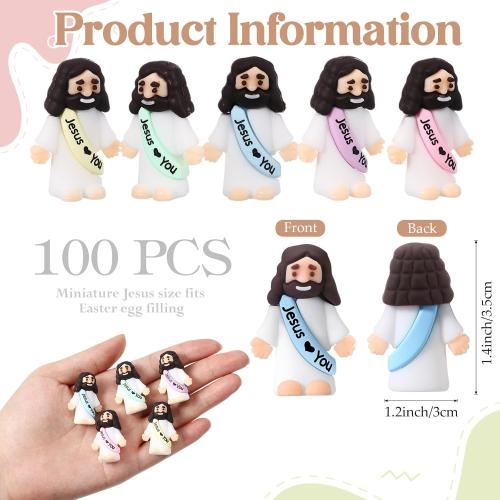 Bememo 100 Pcs Little Jesus Figures Jesus Loves You Original Design Pocket Rubber Little Figures to Hide and Seek Sunday Religious Party Share Easter Gifts(Macaron Colors)