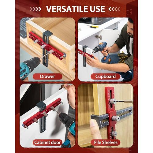 Saker Cabinet Hardware Doweling Jig - Cabinet Handle Template Tool for Knobs and Pull - Adjustable Self Centering Punch Locator Precise Woodworking Drill Guide (6.5 Jig Saw)