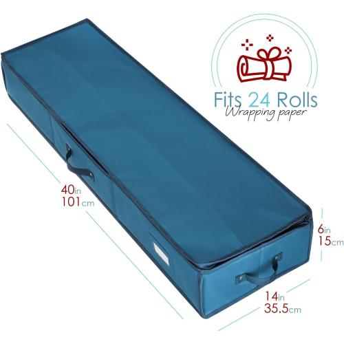 Hearth & Harbor Wrapping Paper Storage Container - Christmas Storage Bag with Interior Pockets - Gift Wrapping Organizer Storage Fits Up to 22 Rolls of 40