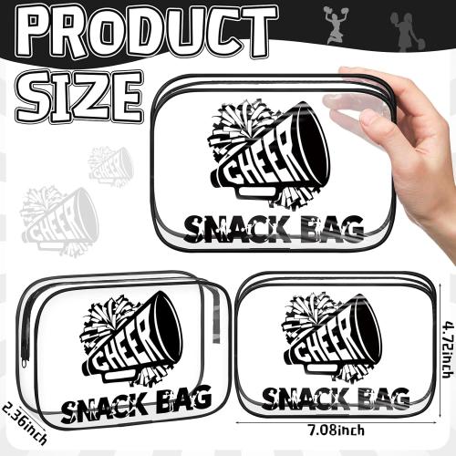 12 Pcs Cheer Snack Bags for Team Gifts Cheerleader Goodie Treat Candy Pouch Bags Transparent PVC Waterproof with Zipper Party for Adult Cheerleading Teammates Party Supplies (Black)
