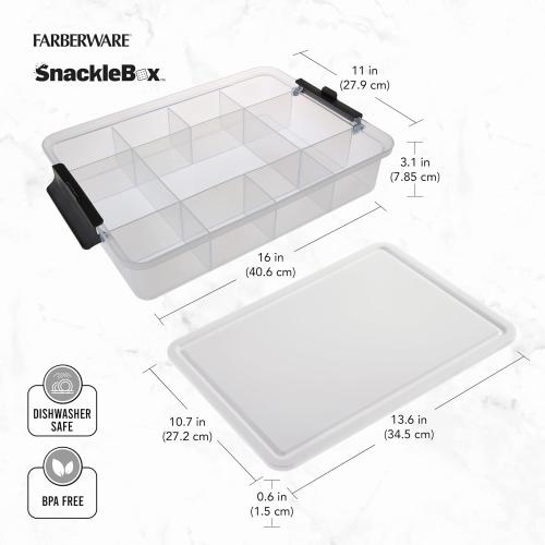 Farberware Large Build-A-Board Snacklebox Serving Tray with Locking Plastic Cutting Board Lid, Portable Storage Container with 11 Compartments for Charcuterie, and More