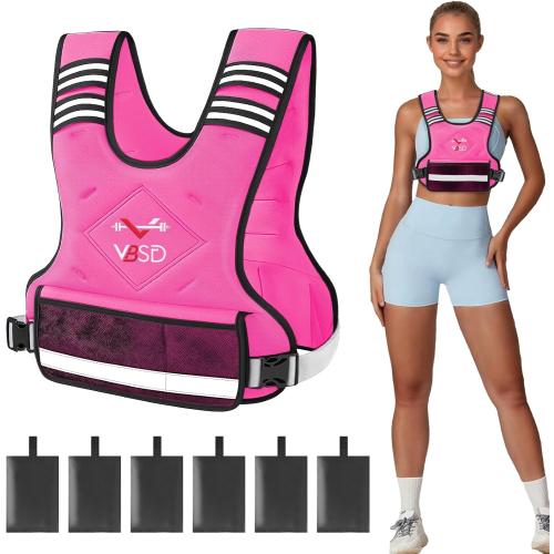 VBSD Adjustable Weighted Vest for Women Men 4-10lb/11-20lb/20-32lb Vest with 6 Ironsand Weights Body Weight Vest with Reflective Strip for Running Walking Strength Training Workouts