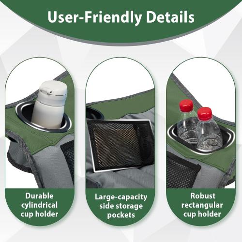 Grey and Green Oversized Camping Chair, Portable Folding Camping Chairs with Side Pocket, Cup Holder and Carry Bag, Heavy Duty Outdoor Camping Chairs for Adults, Fishing, Sports, Trip, up to 400lbs, Style 7