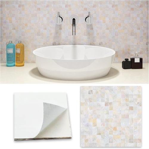 Peel and Stick Backsplash Mother of Pearl Tile, Yew & Tulip Self-Adhesive Natural Nacre Shell Seamless 12”x12” Mosaic for Kitchen Backsplash Home Decor (Natural White, 10 Sheets/Box, 10 sq.ft.)