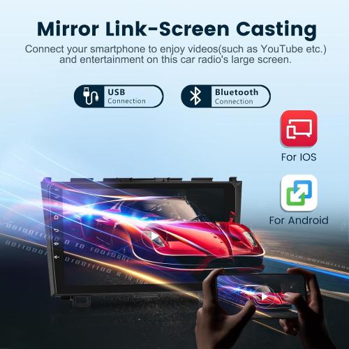 BLACK 9INCH 2 64G for Honda CRV 2007-2011 Android Car Stereo with Wireless Carplay/Android Auto, 9 Inch Touchscreen Bluetooth Car Radio Support WiFi GPS Navigation USB FM/RDS SWC HiFi Audio Backup Camera