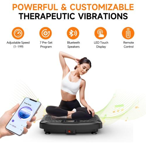 Vibration Plate Exercise Machine 450 Lbs Capacity, 199 Speeds Workout Vibrating Plate for Lymphatic Drainage Weight Loss, Full Body Shake Platform Machines for Women Men