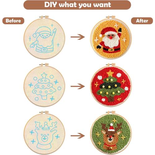 MSDADA  Punch Needle Kit, Adjustable Punch Needle Tool, Wooden Handle Embroidery Pen Kits, Hoops, Cloth, Punch Needle Set Adults Beginner for DIY Craft, Perfect for Decoration and Gifts（Pink）