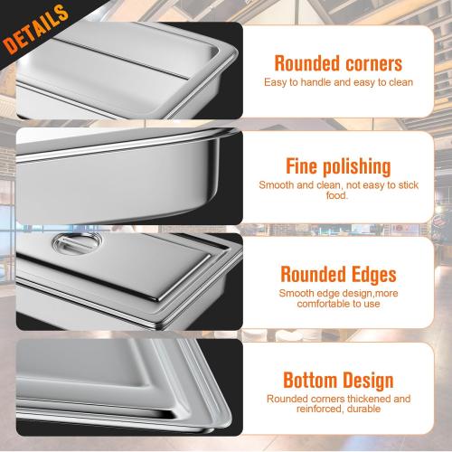 20.8 L x 13 W Hotel Pan, Full Size Steam Table Pan 2.5 Deep Stainless Steel With Lid 20.8 L x 13 W Anti-Jam Buffet Commercial (4 Pack)