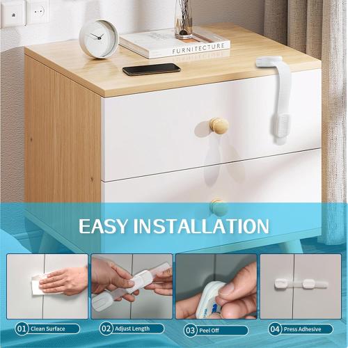 Child Safety Cabinet Locks, 8-Pack, Easy Install with 3M Adhesive, No Screws or Drilling, Multi-Purpose Latches for Cabinets, Drawers, Doors, Kitchen, Ovens, Toilets