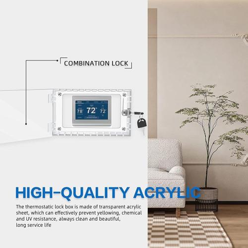 Large Thermostat Guard, Thermostat Lock Box with Key, Clear Thermostat Cover for Thermostat On Wall, 18x10x5 cm, Universal Home Locking Thermostat Guard