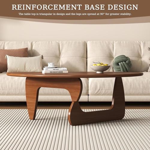 Wood Coffee Table, Mid Century Modern Triangle Coffee Table for Living Room, Rustic Solid Wood Legs and Tabletop, Farmhouse Walnut Accent Center Table for Small Spaces