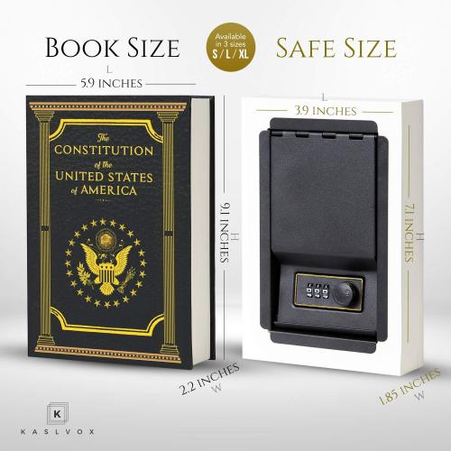 Fake Book Box - Small Safe Box with Combination Lock - Hidden Safe in Plain Sight - Diversion Safes - Secret Safes (Constitution) (Large)