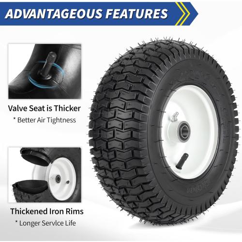 Size 13x5.00-6 Rubber Lawn Mower Tire and Wheel, 2 Pcs Replacement 13x5-6nhs Riding Mowers Lawn Pneumatic Tire with Bearing Bore 3/4 & 5/8, 3 -4.5 Centered Hub