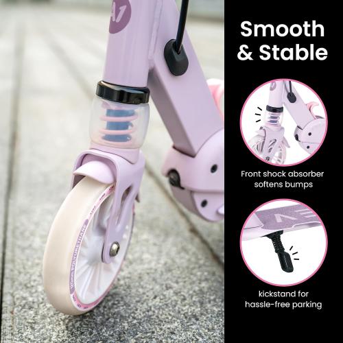 AERO MOBILITY Two-Wheel Kick Scooter for Kids 5-8 with Dynamic RGB Lights | Light Up Wheels | Hand Controlled Brake | Shock Absorption | Foldable & Height Adjustable, 110lbs Max