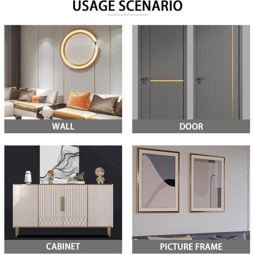 Glossy Gold Peel and Stick PVC Molding Trim, Flexible DIY Wall Accent Strip for Mirror Frame, Cabinet, Edges & Borders and Tiles (197''L x 1.6''W)