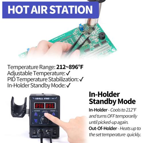YIHUA 8786D I 2 in 1 Hot Air Rework and Soldering Iron Station with °F /°C, Cool/Hot Air Conversion, Digital Temperature Correction and Sleep Function