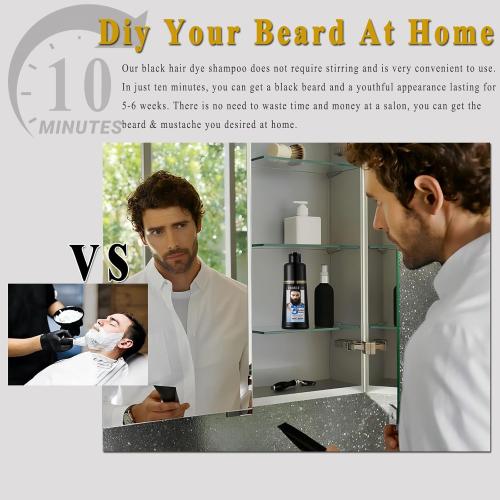 Color Black Men’s Beard Dye For Men Black In Minutes, Grey Reducing Mustache & Beard Wash & Conditioner 3 In 1, Black Beard Dye Shampoo, Long-Lasting With Natural Extract, Gifts for Men Dad