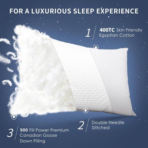 Luxury Canadian White Goose Down Pillow Standard Size- 750  Fill Power, 800 Thread Count Cotton Shell, Soft Down Pillows for Sleeping, Hotel Collection Pillow for Neck Pain Relief (1 Pack, 20x26)