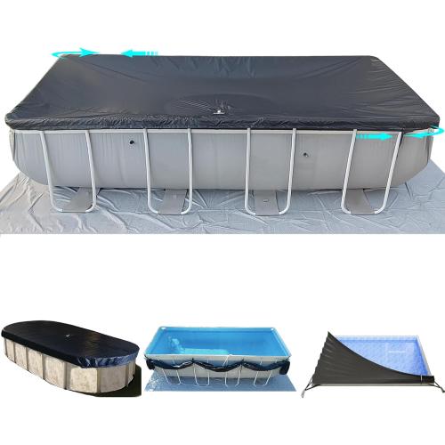 16x32Ft Rectangular Pool Cover with Side Storage for Oval and Rectangular Above Ground Pool, One-Piece Solar Oval Pool Cover, Preventing Waterlogging, UV and Weather Resistant WP:10000kPa