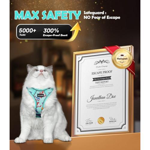 Halypet Cat Harness and Leash Set[MAX Safety 4th-Gen] Cute Escape Proof Vest Harness for Girl&Boy Cat Walking, Comfortable Adjustable Leash and Reflective Strips for Outdoor Kitten, S Purrfect Green