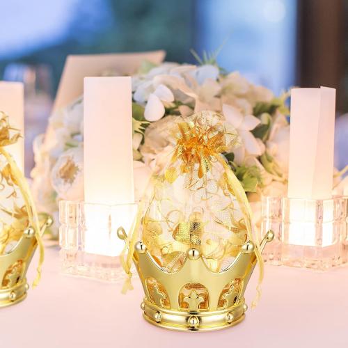 Jetec 8 Pcs Gold Fillable Crown Goblet with Pouch Vintage Plastic Goblet for Candy Chocolate Cake Dessert Storage Decoration for Wedding Birthday Party