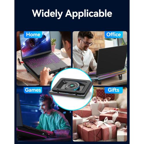 llano V12 RGB Laptop Cooling Pad, Gaming Laptop Cooler, Laptop Cooling Fan Stand with 5.5 Inch Powerful Turbofan, for 15.6-19in Laptop, Adjustable Speed, Touch Control, LCD Screen, Black (RGB)