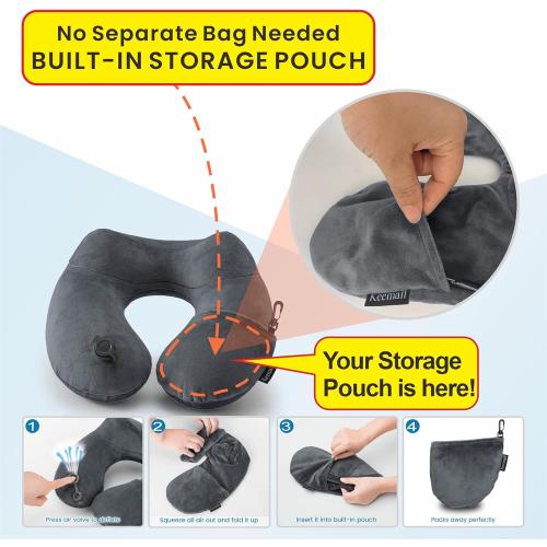 Inflatable Travel Pillows for Airplanes, Easy Blow Up Inflatable Travel Neck Pillows for Air Travel Sleeping Long Flight, Comfort Travel Air Pillows for Car Train Office Nap Camping