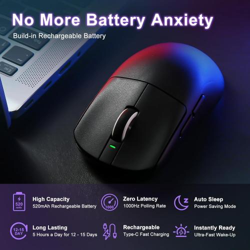 R1 SE  Gaming Mouse, 18000 DPI, High-Precision PAW3395 SE Sensor,55g Lightweight, Tri-Mode 2.4G/BT5.0/USB-C Wireless Mouse, Programmable Ergonomic Mouse Suitable for Laptops/PC/Mac (Black)