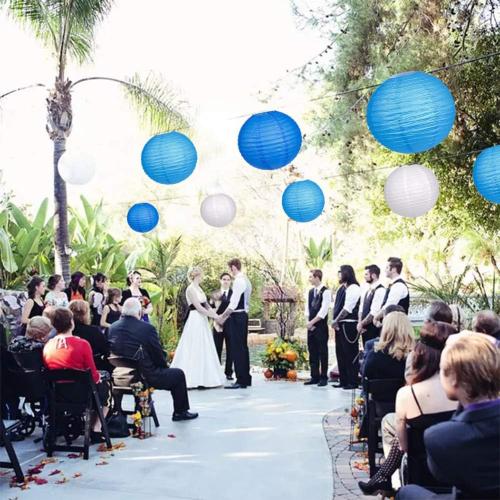 24pcs Hanging Round Paper Lanterns for Wedding Birthday Party Baby Showers Decoration Blue/White
