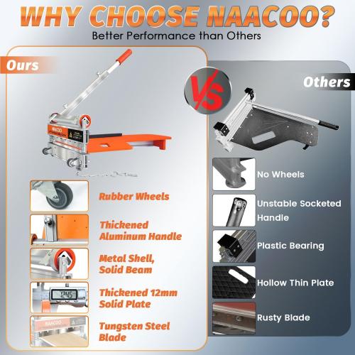 ‼️may be broken or missing pieces‼️also comes with mild stains and scratches ‼️NAACOO Laminate/Vinyl Floor Cutter, 13” Vinyl Plank Cutter with Wheel – Just 1 Step Meet Angle&Length Cutting, Flooring Tools - Cuts Laminate Floor, Engineer Wood, LVP/T, VCT, SPC, WPC