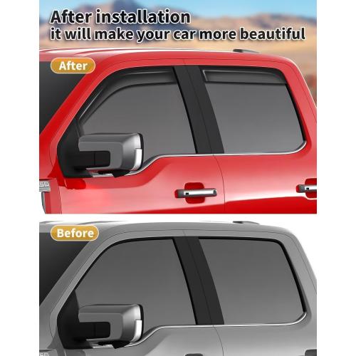 in-Channel Window Rain Guards Fit for Truck Ford F150 2021-2026 SuperCrew Extra Durable Window Visors Window Deflectors Vent Visors Vent Shades Car Accessories-4 pcs 2-Q11-Gai