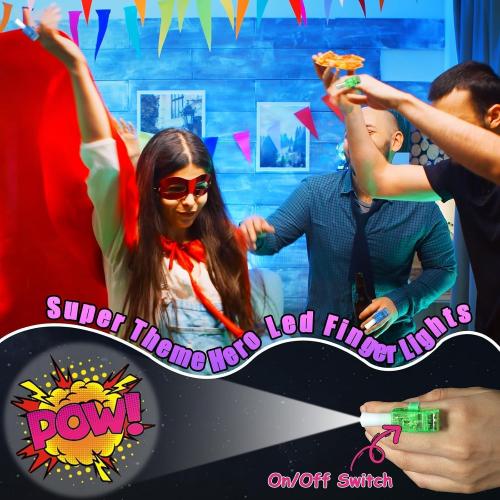 CHUNNIN 36 PCS Super Theme Hero Party Favors Hero LED Light Up Finger Lights, Glow in the Dark Hero Party Finger Light Bulk for Father Day Goodie Treat Bags Stuffers Super Birthday Party Supplies