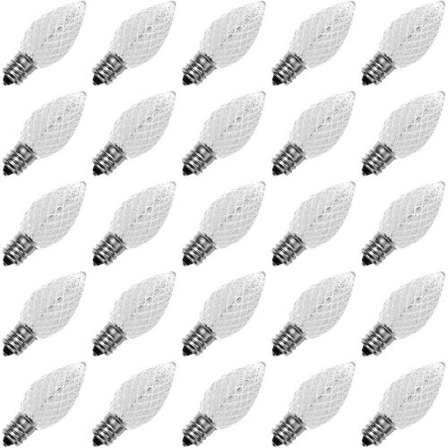 Meconard C7 Led Replacement Christmas Light Bulbs, C7 Shatterproof Led Bulbs for Christmas Indoor Outdoor String Lights, E12 Candelabra Base, Commercial Grade Holiday Bulbs, Cool White, 25 Pack