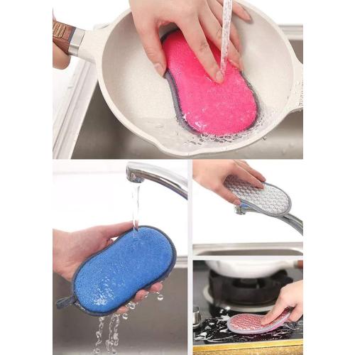 Multi-Purpose Scrub Sponges for Kitchen Scrub-it-Non-Scratch Double-Side Double-Effect Microfiber Sponge Along with Heavy Duty Scouring Power-Effortless Cleaning of Dishes Pots Pans Pack of 6 (Blue)