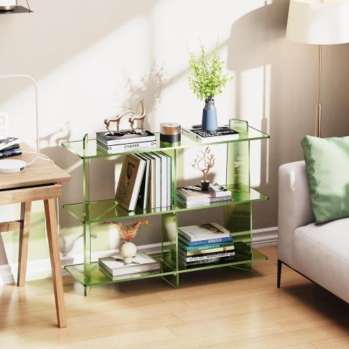 Acrylic Bookshelf, Small 3 Tier Open Bookcase for Small Spaces,Sofa Table, Hallway Entry Table for Home Living Room (Green, 39.4'' x 11.8'' x 31.5'')