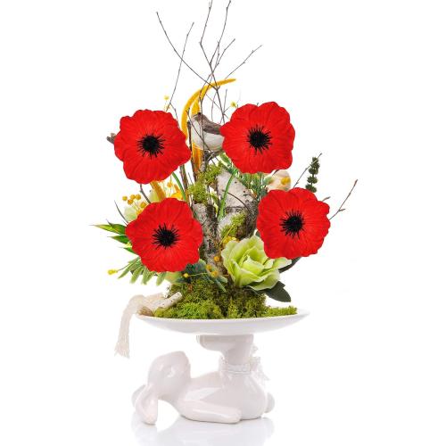 24 pcs Artificial Red Flower Stems PU Real Touch Flower Fake Flowers in Red with Black Center 11.6 Tall for Wedding Bouquets Corsages Centerpiece Floral Arrangements