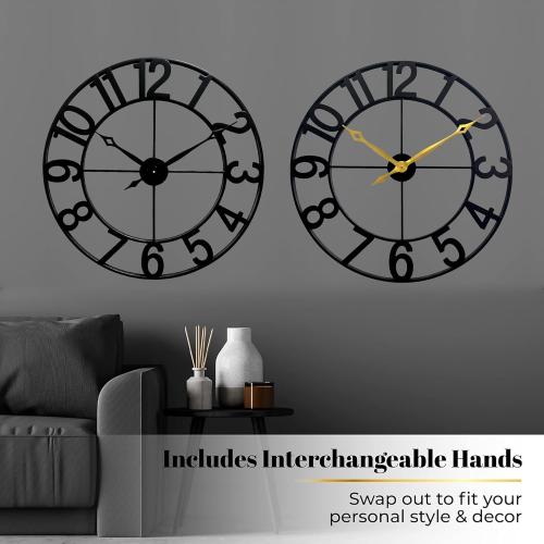 CLXEAST 30 Inch Wall Clocks for Living Room Decor, Oversized Large Black Metal Wall Clock Decorative, Regular Arabic Numeral,Reloj De Pared para Sala