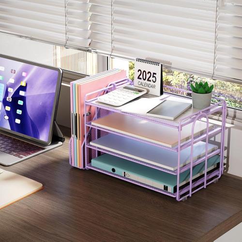Purple gianotter 4-Tier Paper Organizer With Magazine Holder, Desk Organizers and Accessories, File Organizer for Office Supplies Storag (Purple)
