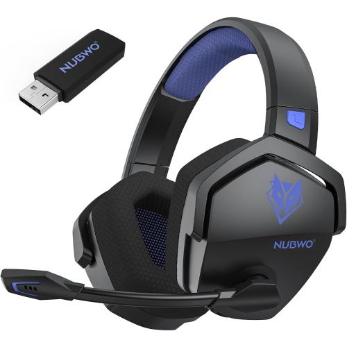 NUBWO Wireless Gaming Headset with Mic for Ps5 Ps4 PC, Zero Interference, 100-Hour Battery All-Day Play, 23ms Sync​ for Fortnite & Call of Duty/FPS Gamers, Triple Mode All Devices Compatible - Blue