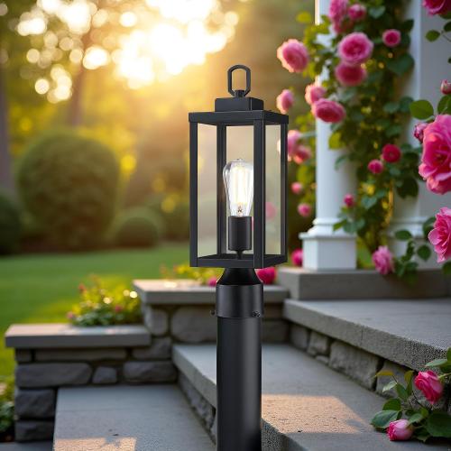 GRUENLICH Outdoor Post Light Fixture, Tempered Glass, 16.5 Black 1 Pack
