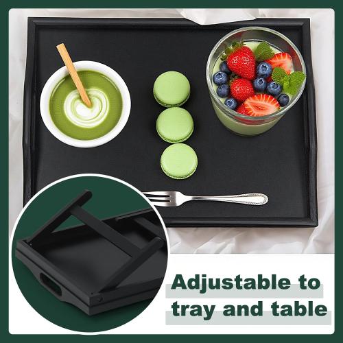 Bamboo Breakfast Tray Table with Folding Legs for Bed Table Sofa - Eating & Laptop Tray Bamboo with Folding Legs (Black)