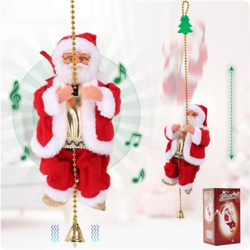 Upgraded Electric Climbing Rope Santa Claus 3 Gears Animated Climbing Christmas Santa Toy Novelty Plush Santa Climbing Rope Musical Ornament for Decoration Gift