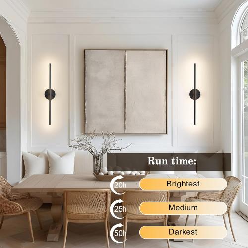 KARTOOSH Removable Battery Operated Wall Sconces Set of Two | 28.3 Inch Black Wireless Wall Sconces with Remote 350°Rotate 3 CCT & Dimming for Living Room, Bedroom, Hallway