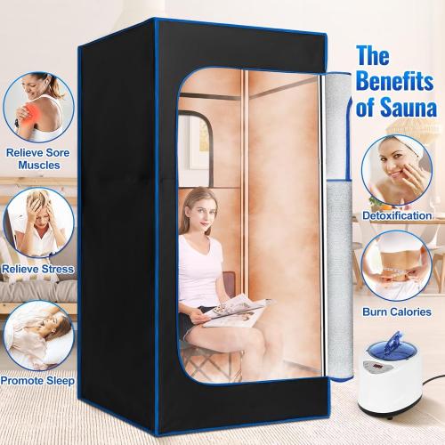 Upgraded Portable Sauna Box of Relaxation, Detoxification, Steam Sauna for Home with Steamer, Pairs Remote Control, Folding Chair, 9 Levels, 2.6’ x 2.6’ x 5.9’
