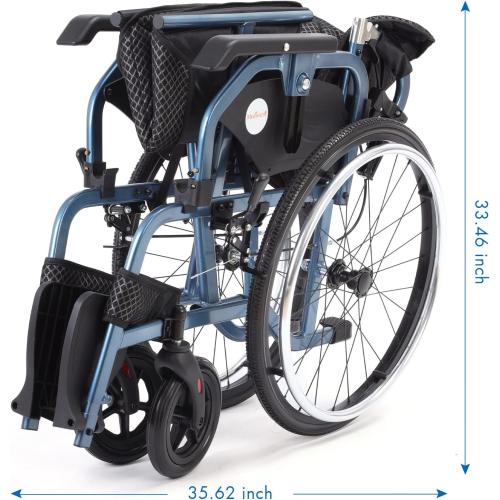 Medwarm Foldable Lightweight Wheelchairs with Handbrakes for Adults, Weights Only 30 lbs, Transport Wheelchairs with Flip Up & Height Adjust Armrest (22inch Rear Wheel)
